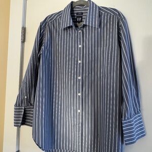 Gap Organic Cotton Big Shirt - Blue/White/Green Stripe - M